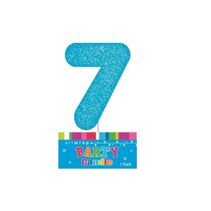 Blue Glitter Candle Number #7