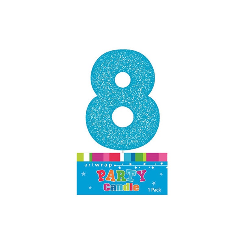 Blue Glitter Candle Number #8