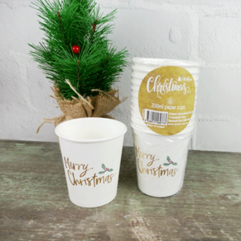 Merry Christmas White Paper Cups
