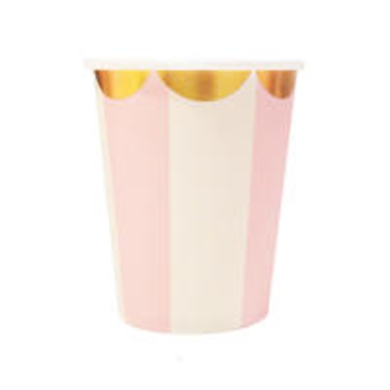 Pale pink and white striped paper cups
