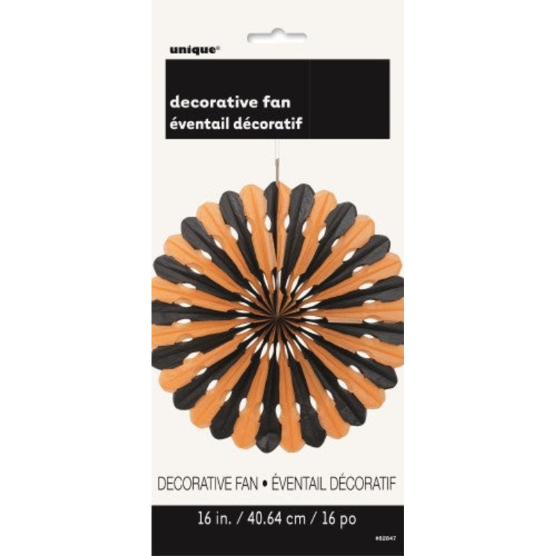 Paper Fan Decoration Black & Orange 40cm