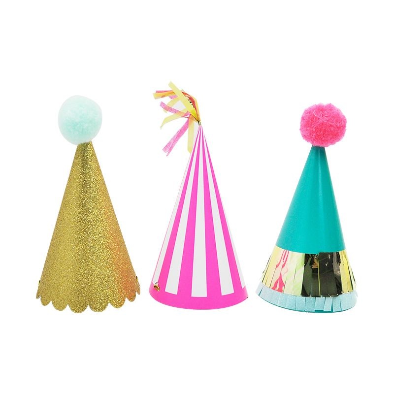 Party Hat Trio-pom poms n tassels