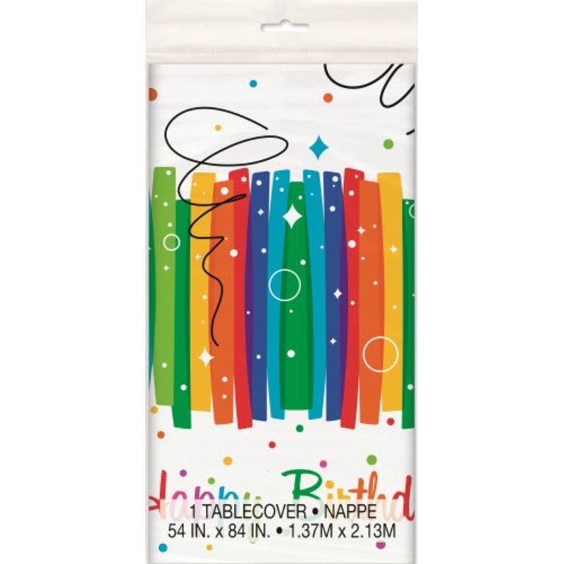 Rainbow Ribbons Birthday Party Plastic Printed Rectangle Tablecover