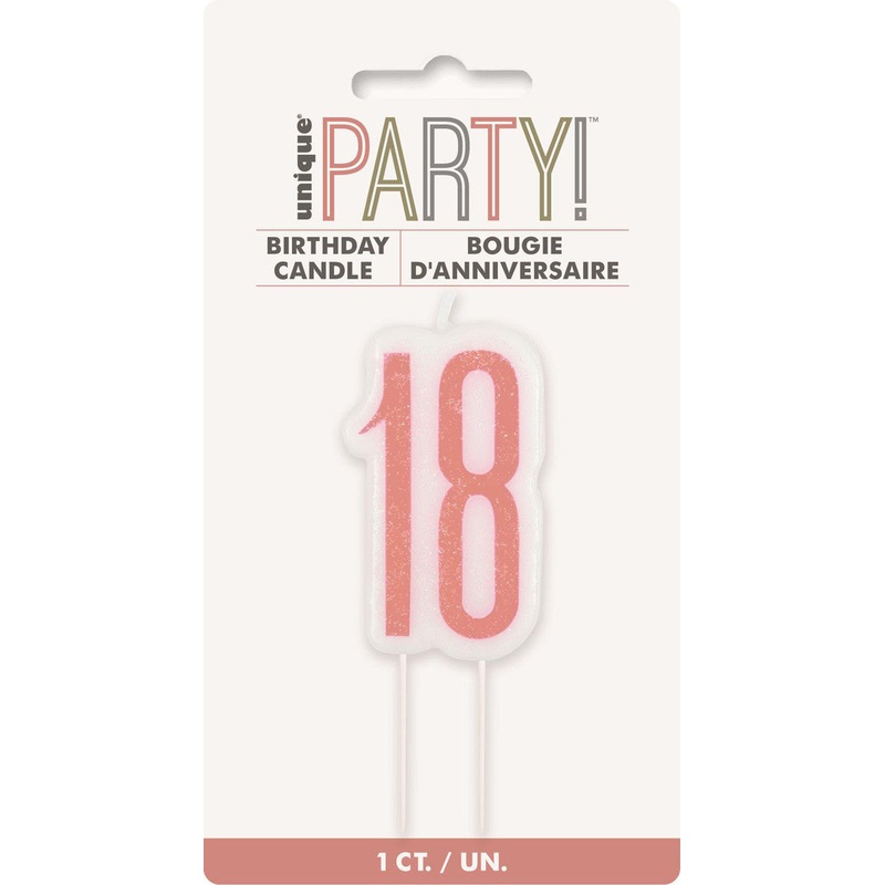 Rose Gold Glitter Birthday Candle Number #18
