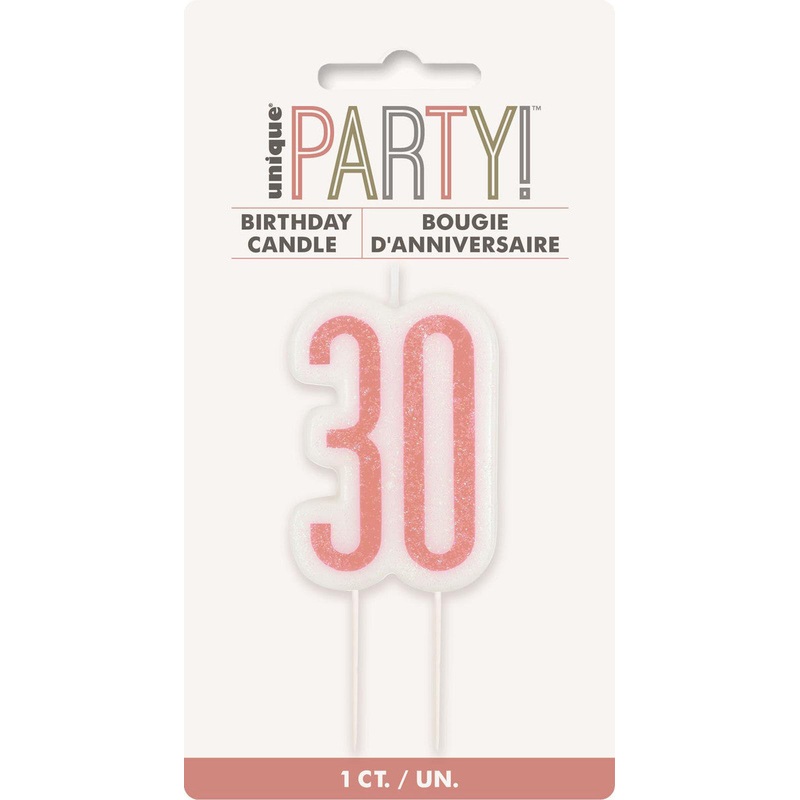 Rose Gold Glitter Birthday Candle Number #30