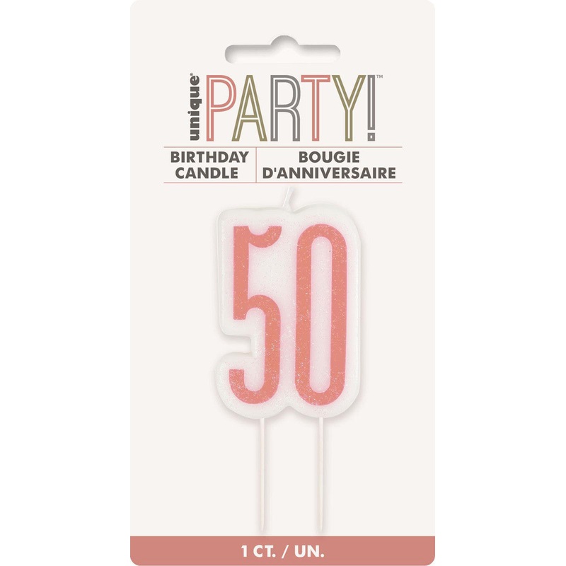 Rose Gold Glitter Birthday Candle Number #50