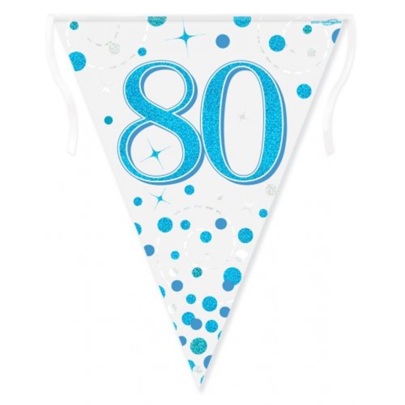 Sparkling Fizz Blue 80th Birthday Flag Banner