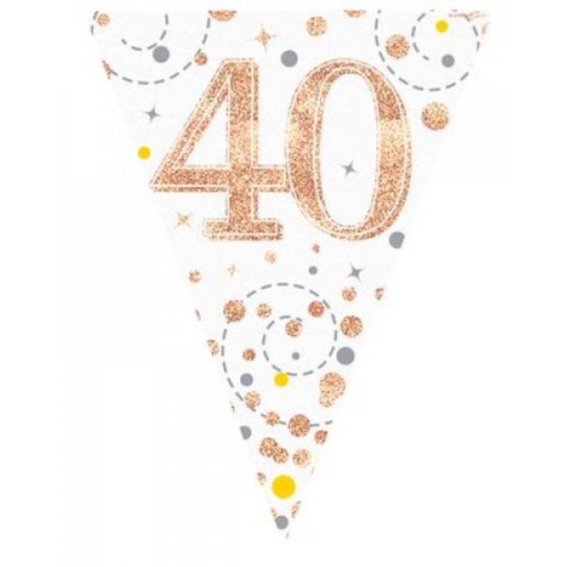 Sparkling Fizz Rose Gold 40th Birthday Flag Banner