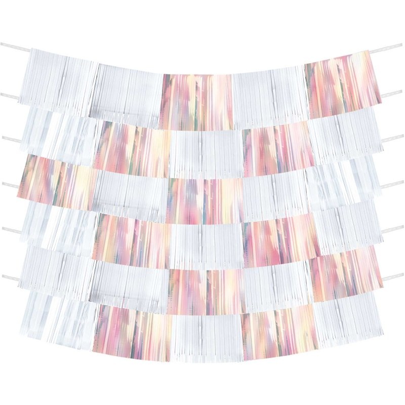 Backdrop - Shimmering Iridescent & White Fringe