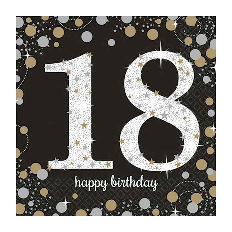 Sparkling Black 18th Birthday Napkins 16pk