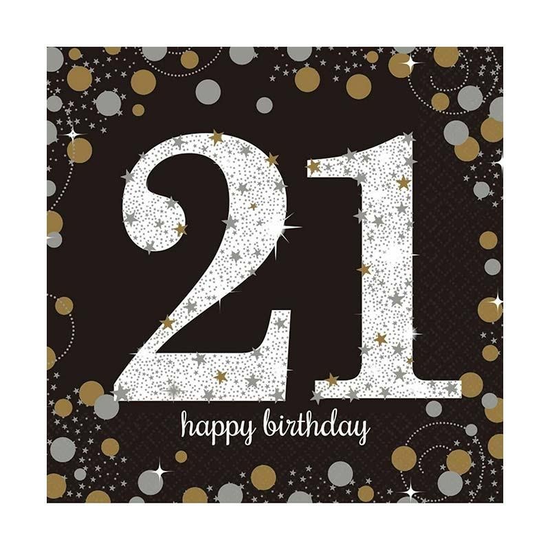 Sparkling Black 21st Birthday Napkins 16pk