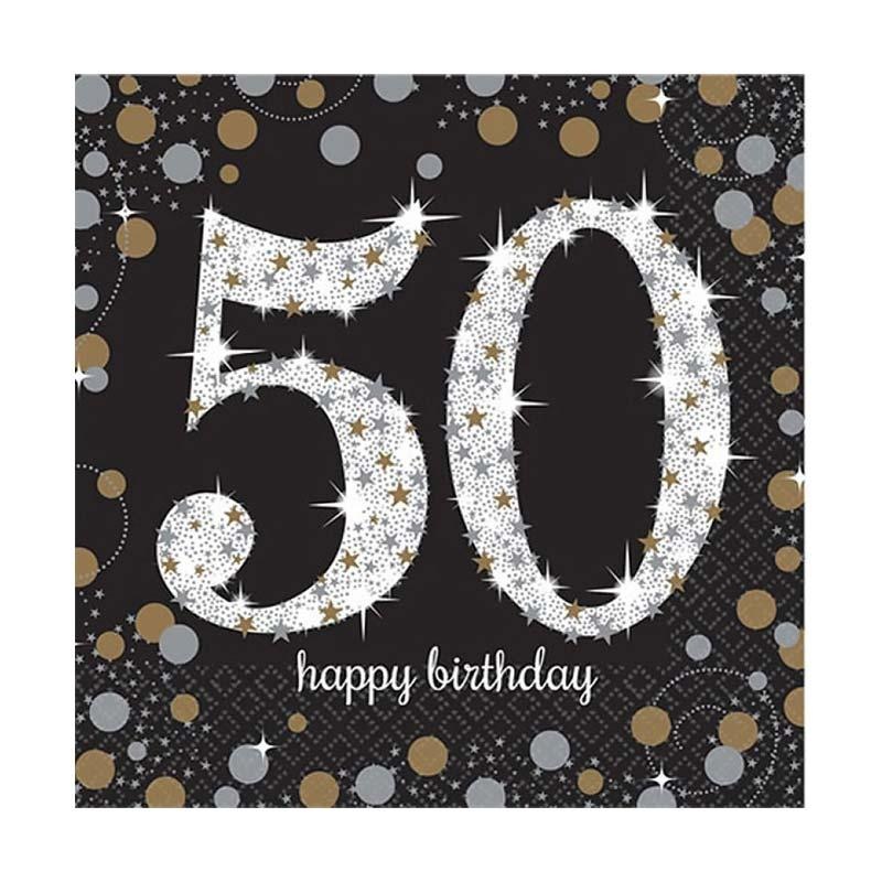 Sparkling Black 50th Birthday Napkins 16pk