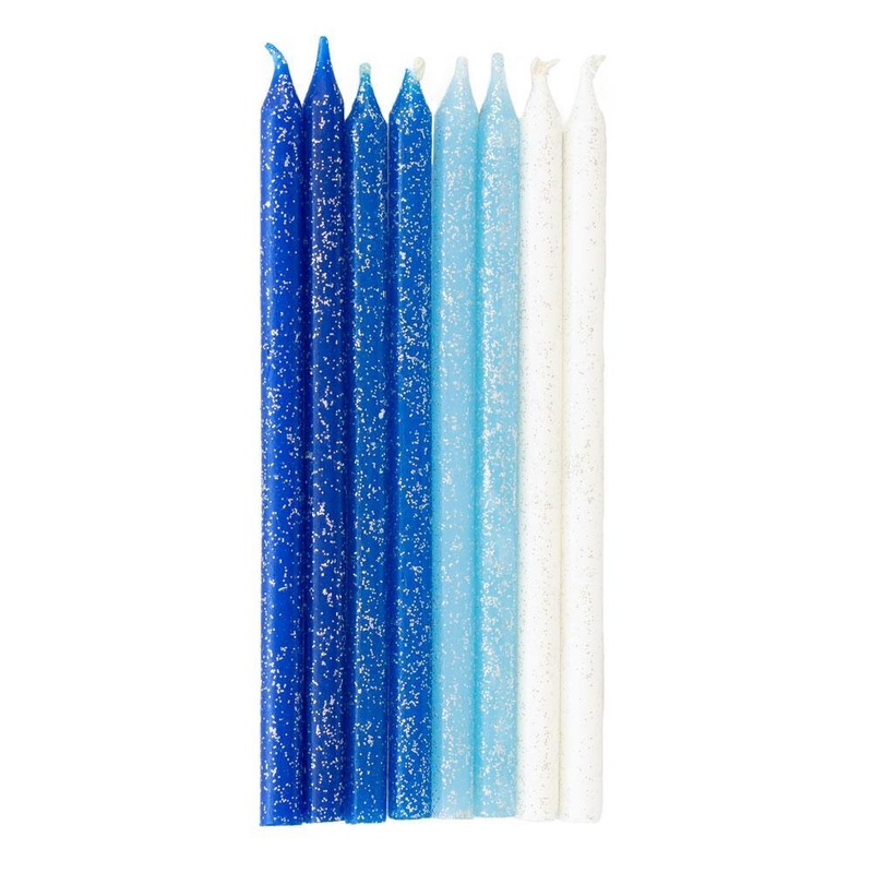 Tall Blue Glitter Candles 16pk