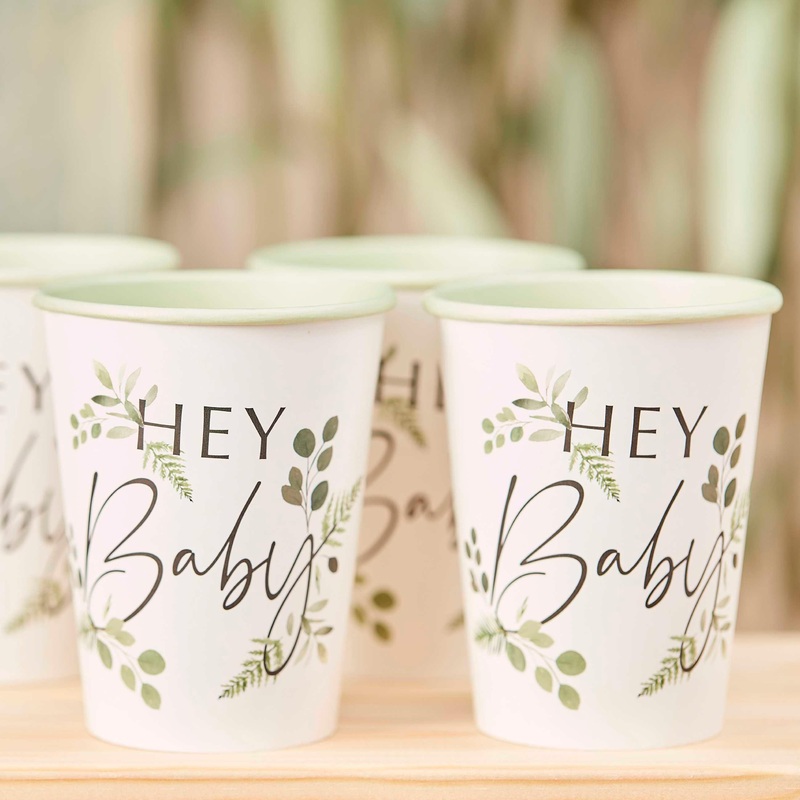 Botanical Hey Baby Shower Cups 8pk