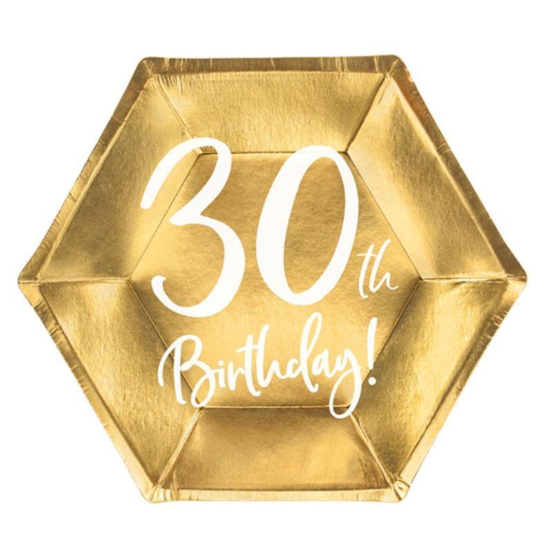 Gold 30th Birthday Plates 6pk