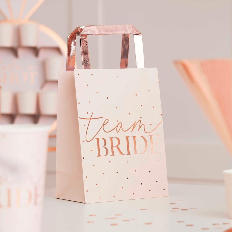 Pink Team Bride Rose Gold Hen Party Bags 5pk