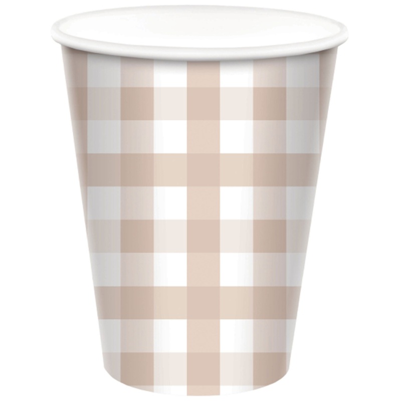 White Sand Gingham Paper Cups
