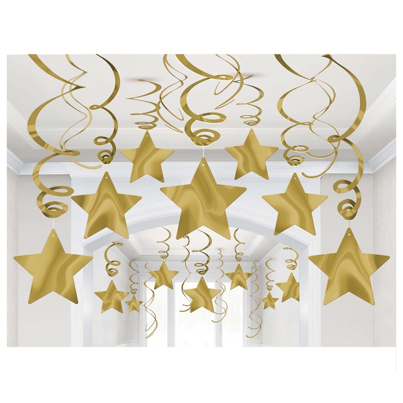Gold Stars Hanging Swirls - 30ct
