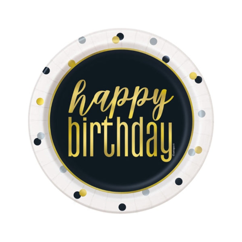 Black Gold Birthday Glitz Dessert Plates