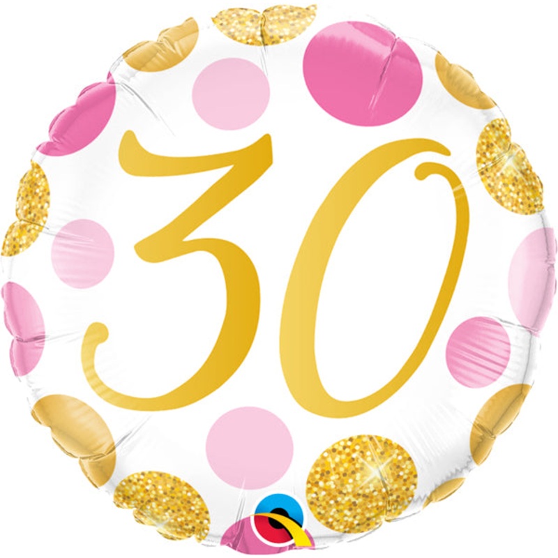 Pink & Gold Dots 30th 18" Foil Balloon