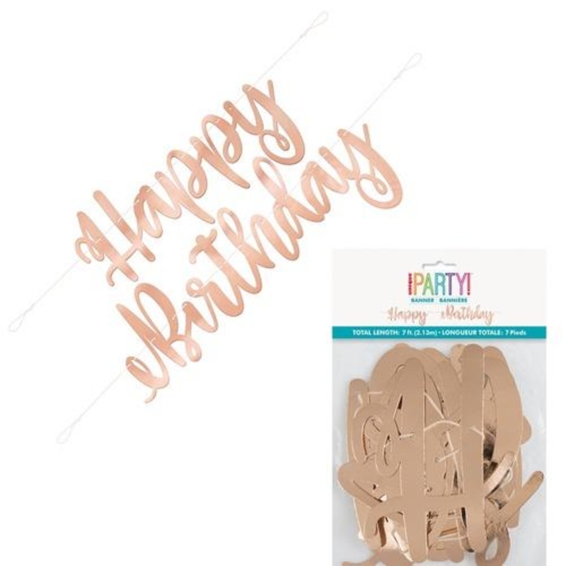 Rose Gold Happy Birthday Script Banner