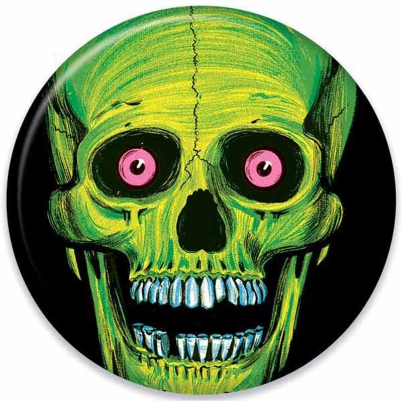 Vintage Halloween Button - Green Skull