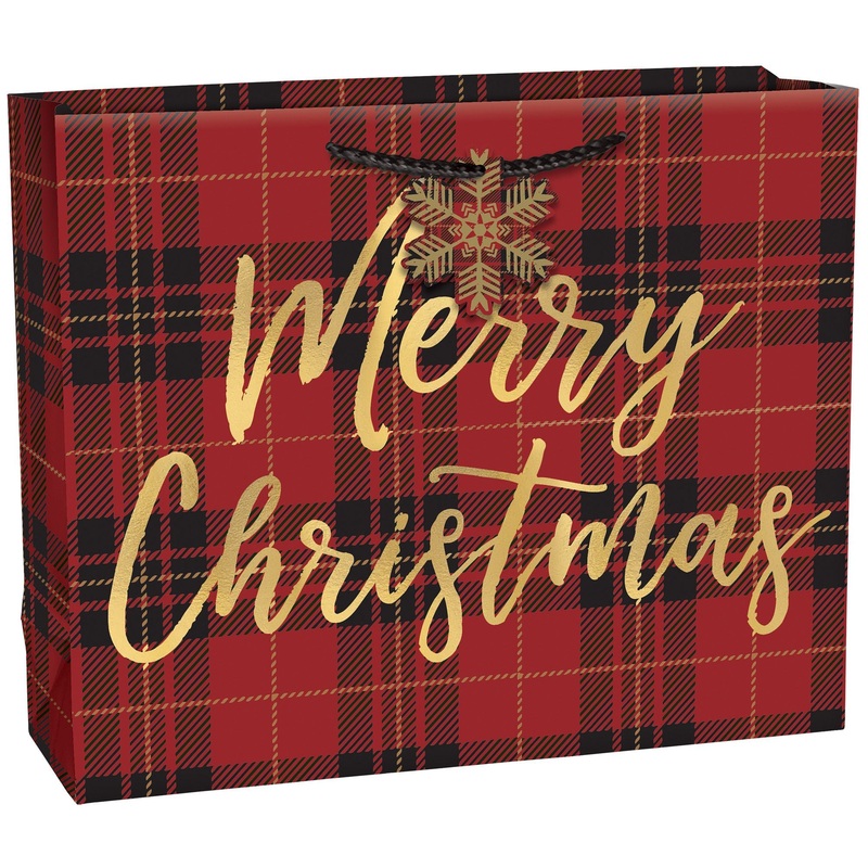 Plaid Merry Christmas Gift Bag - Medium