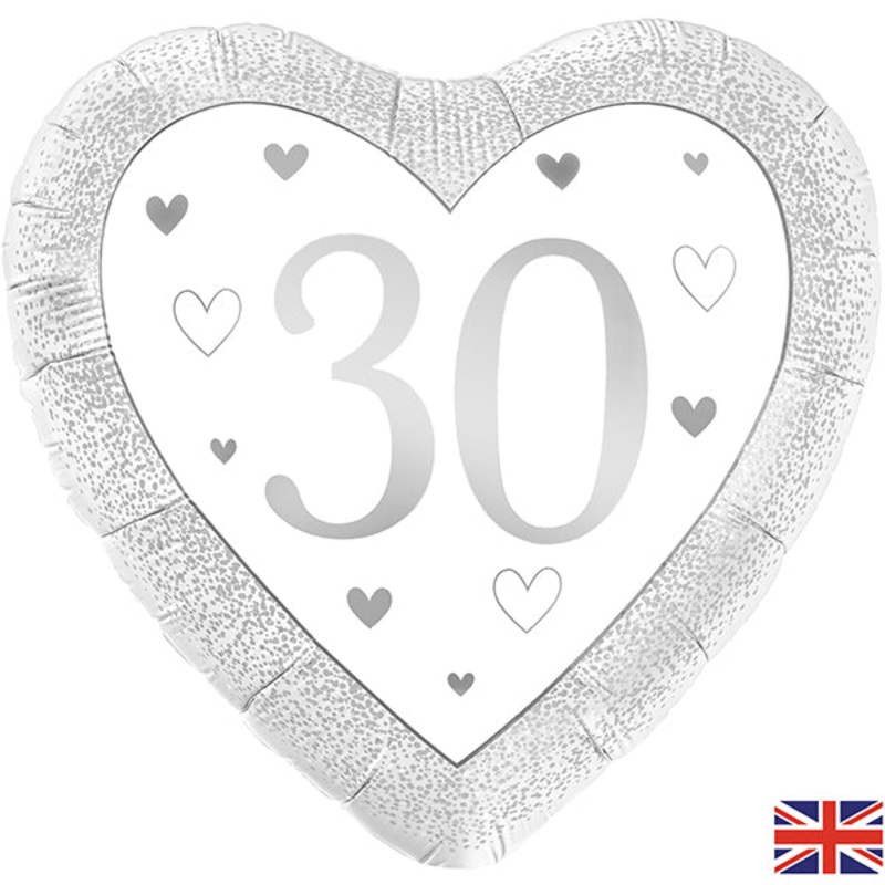 18" 30th Anniversary Hearts Foil Balloon