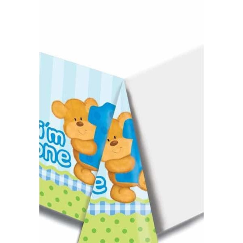 1st Birthday Boy Bear Plastic Tablecover
