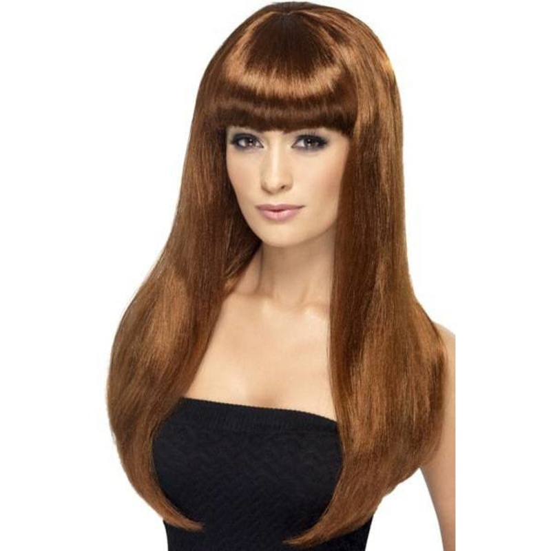 Long Auburn Straight Wigs With Fringe