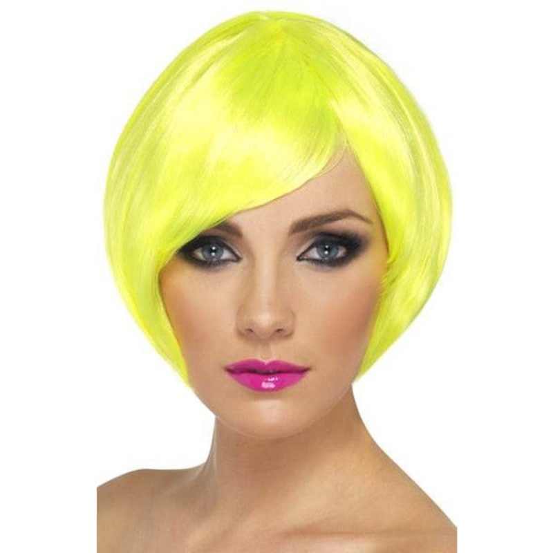 Neon Yellow Short Female Babe Bob Wigs With Fringe