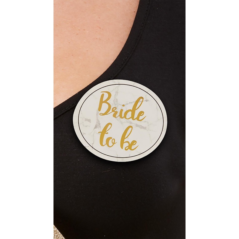 Hen Party Pin Badges, White & Gold