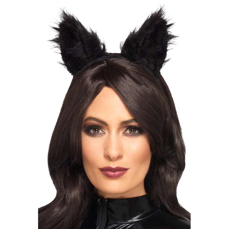 Long Pile Fur Cat Ears, Black