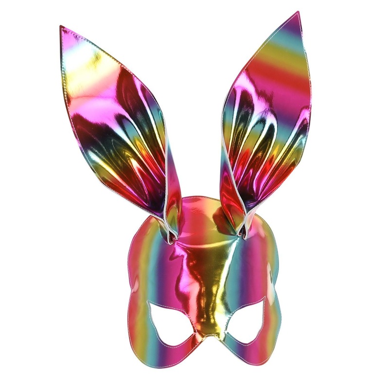 Rainbow Metallic Bunny Mask