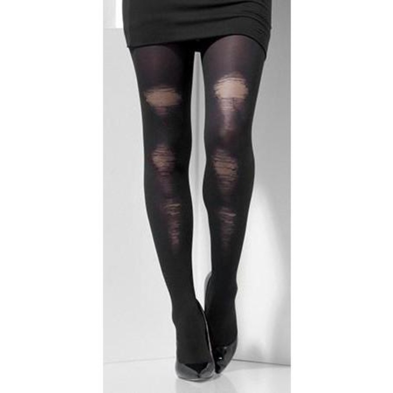 Black Distressed Opaque Tights