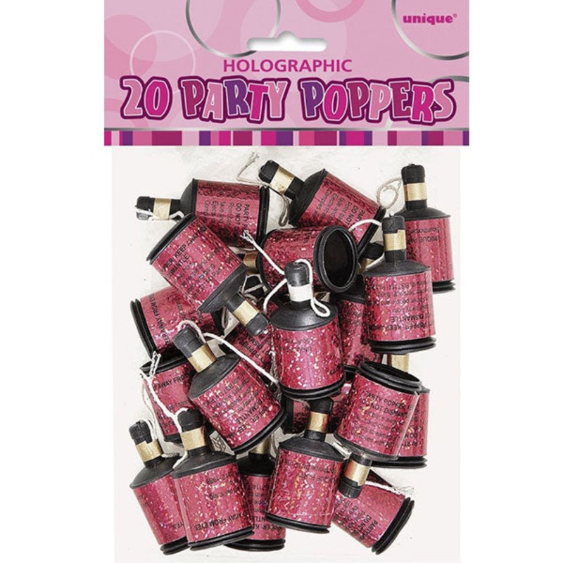 Pink Holographic Party Poppers 20ct