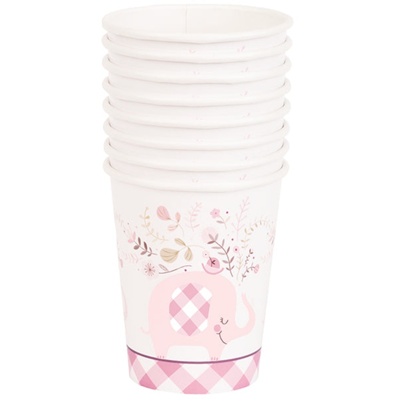9oz Pink Floral Elephant Paper Cups 8pk
