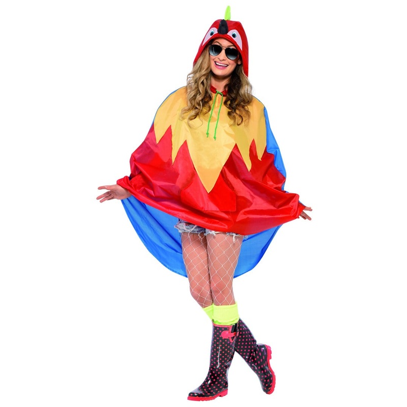 Parrot Party Poncho, Red