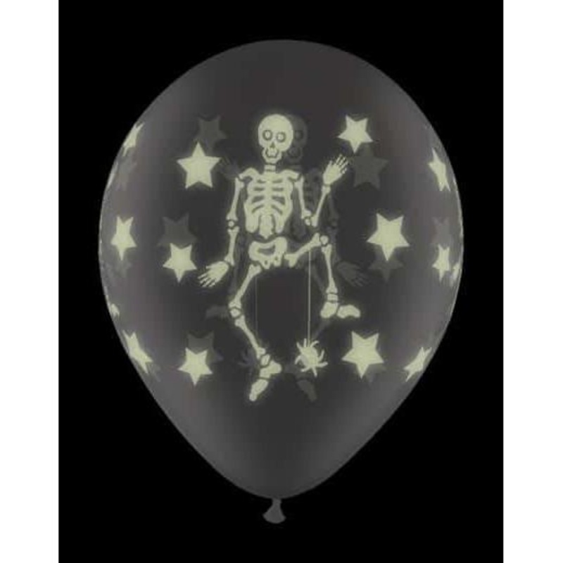 11" Diamond Clear Glow Skeletons Latex Balloons 25pk