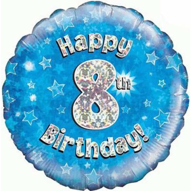 18" Happy 8th Birthday Blue Foil Balloon