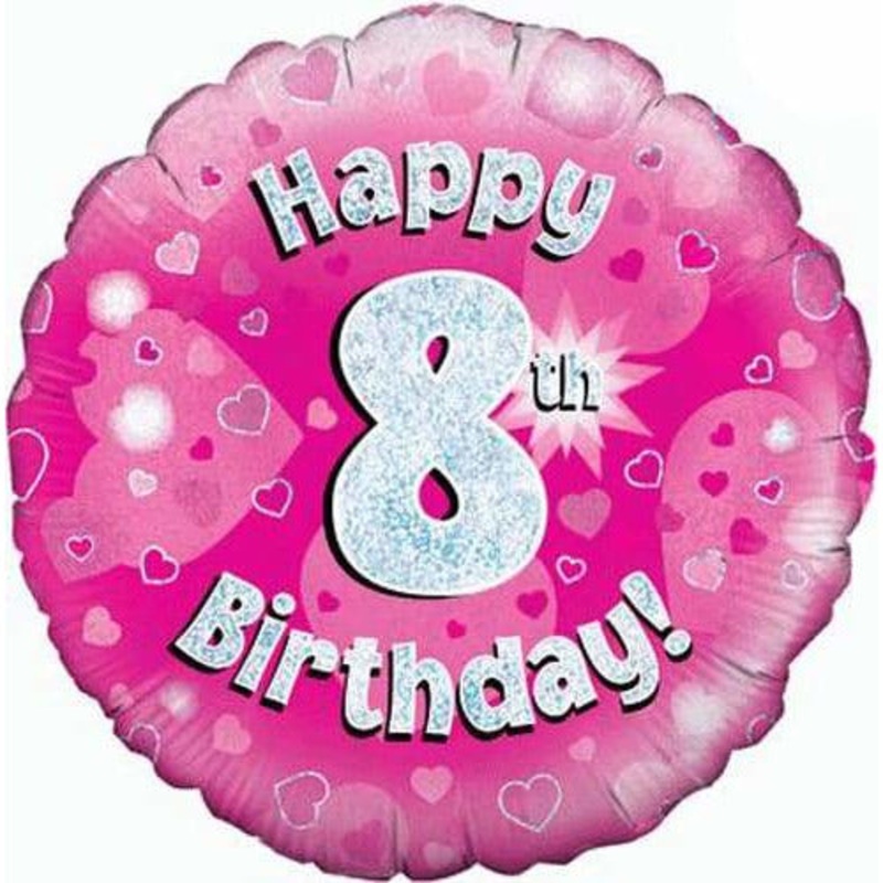 18" Happy 8th Birthday Pink Foil Balloon