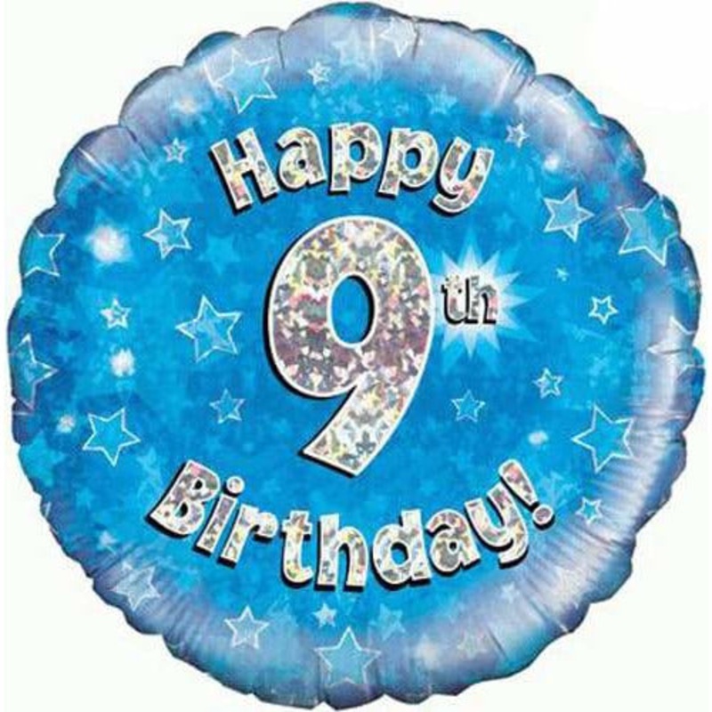 18" Happy 9th Birthday Blue Foil Balloon