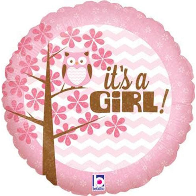18" Its A Girl Baby Owl Foil Balloon