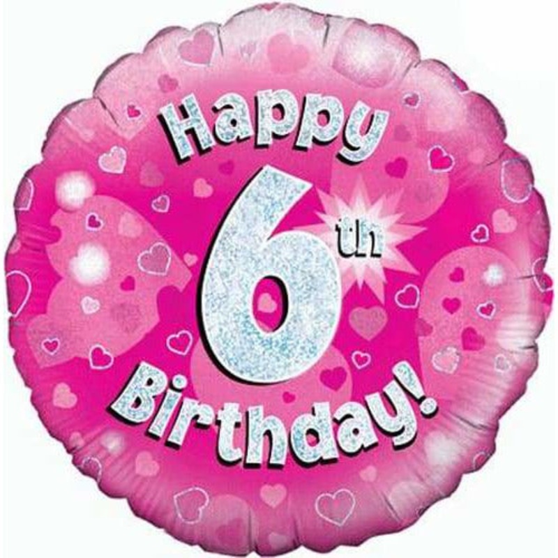 18" Happy 6th Birthday Pink Foil Balloon