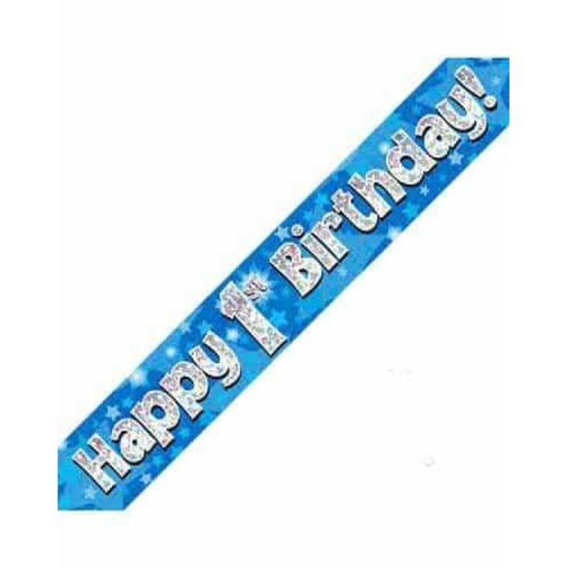 1st Birthday Blue Holographic Banner