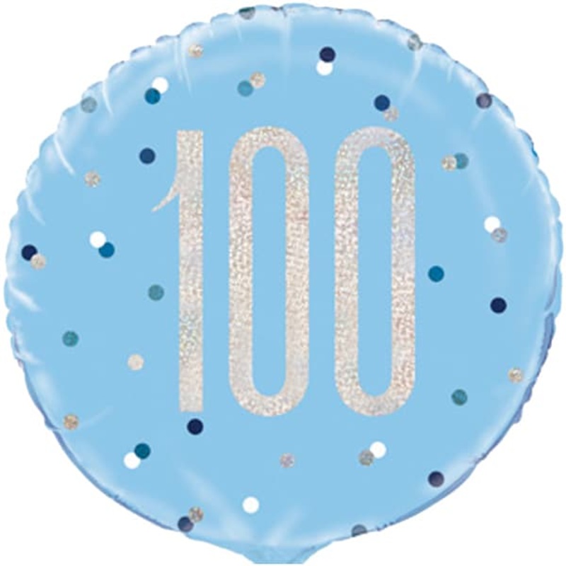 18" Blue Glitz Happy 100th Birthday Foil Balloon