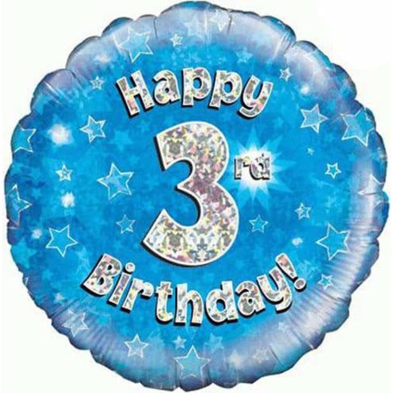 18" Happy 3rd Birthday Blue Foil Balloon