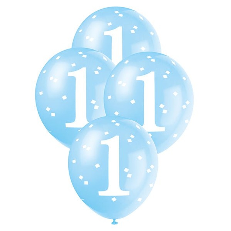 "1st Birthday" Blue Gingham Balloons 30cm (Pack of 5)