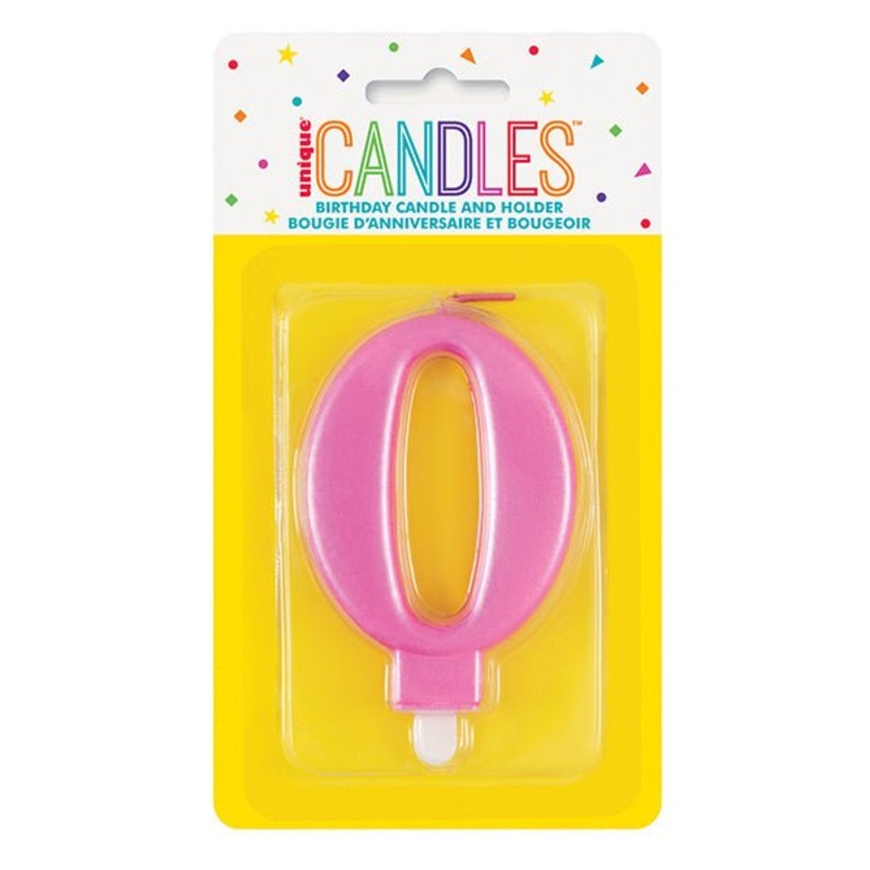 Metallic Pink Numeral Candle - 0