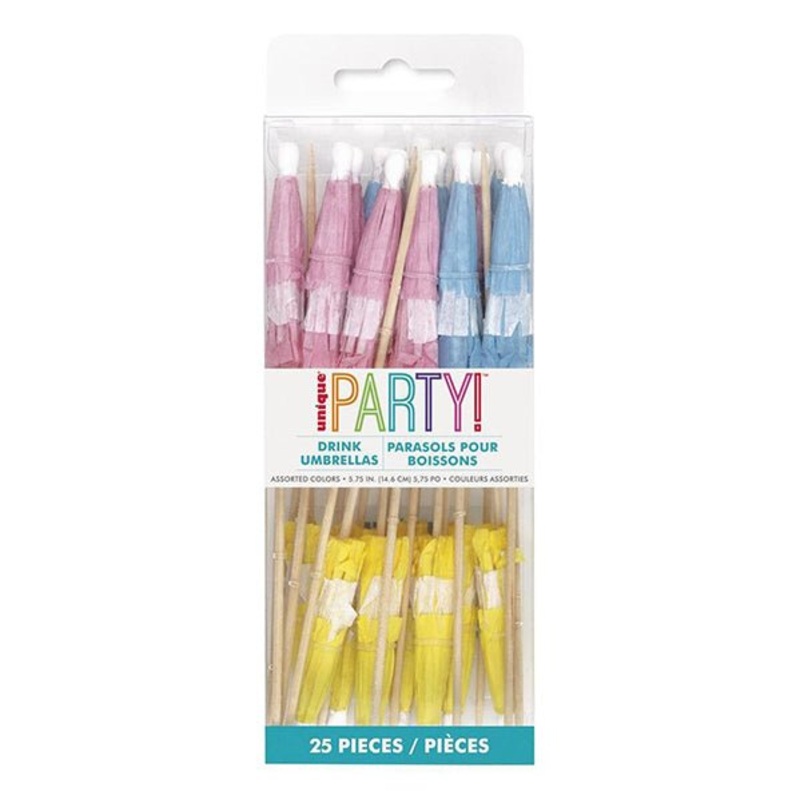Parasol Picks - Pink, Blue, Yellow Assorted (Pack of 25)